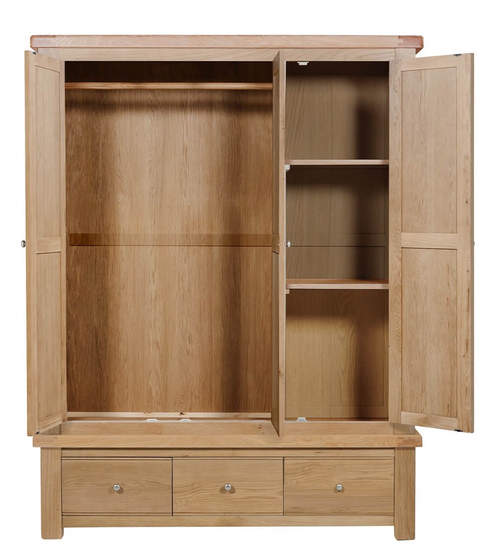 Newhaven 3 door oak wardrobe - Image 3